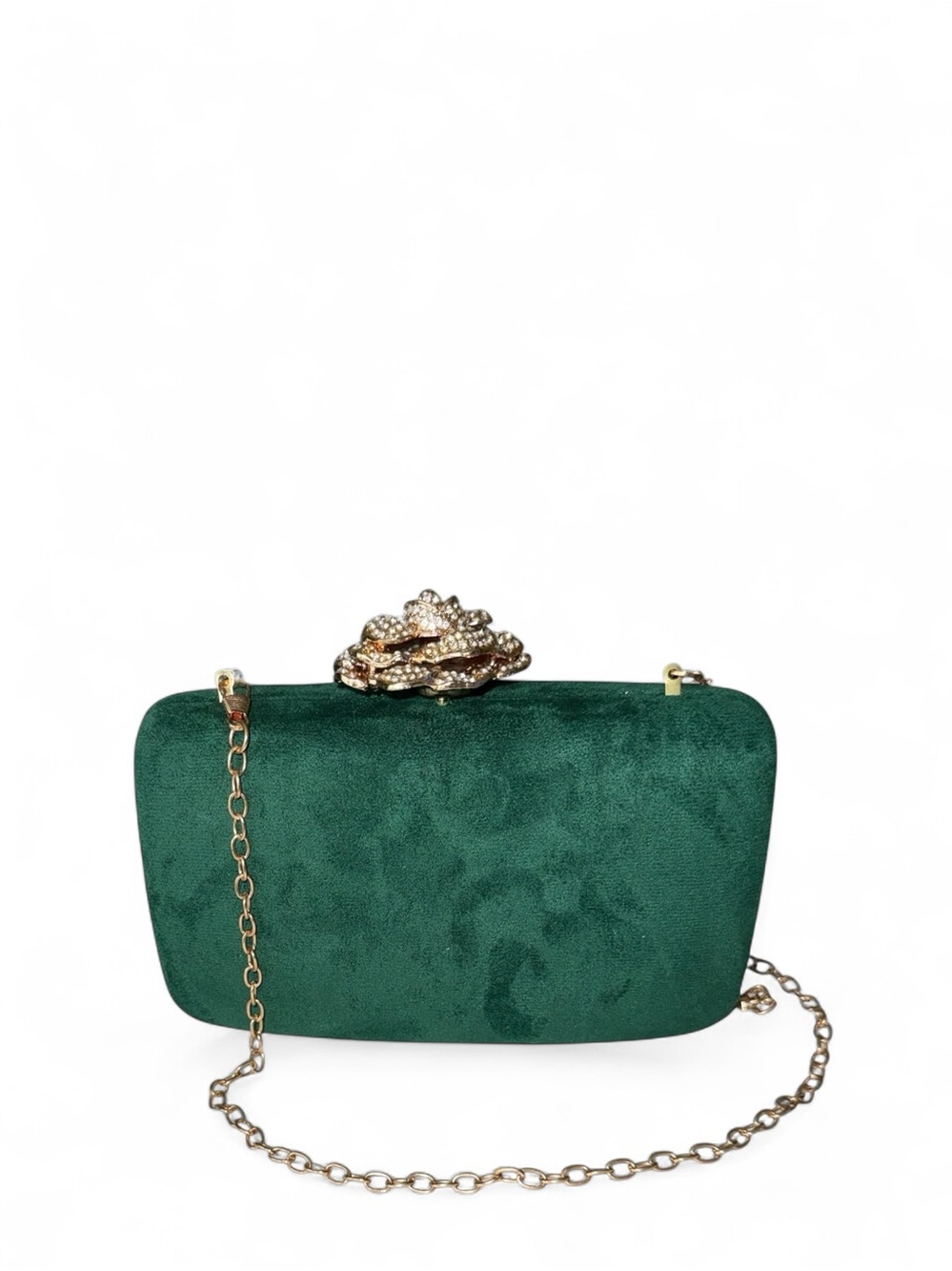 Gorgeous Hard Sided Suede-like Clutch w/Rhinestone Rose Closure - NWT